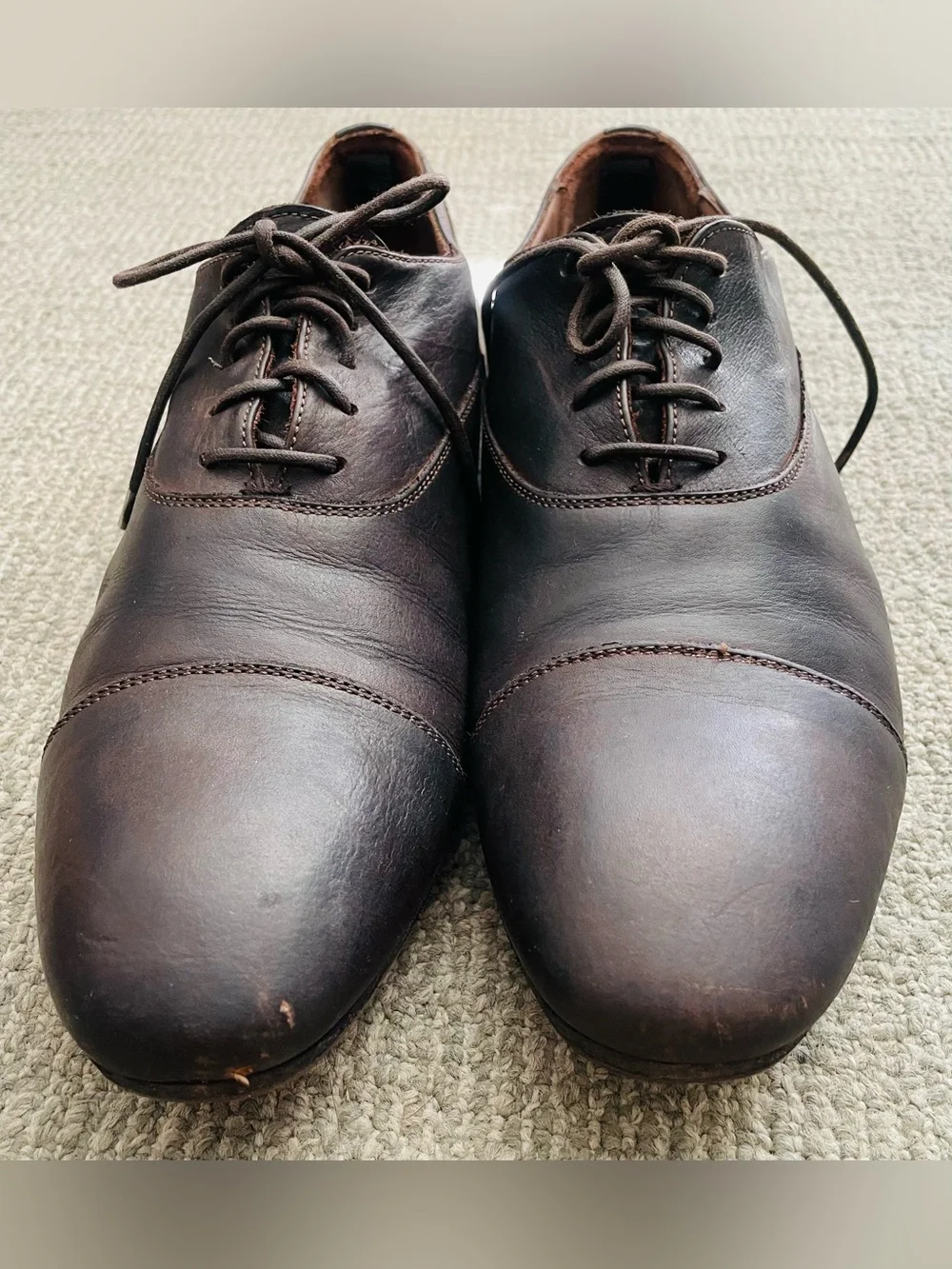ALEXANDER McQUEEN Dark Brown Leather Cap-Toe Lace-Up Oxfords & Dust Bag- 43.5